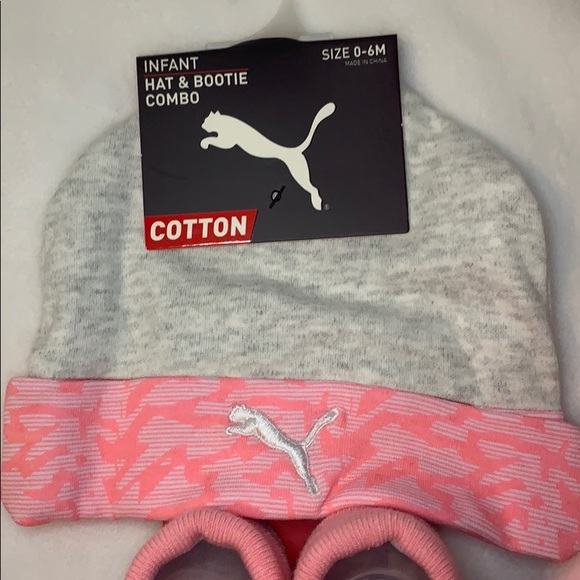[ Puma ] Newborn Baby Girl’s Pink Hat & Bootie NWT - Picture 3 of 5